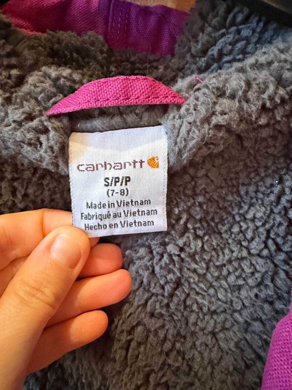 Like-New! Carhartt Plum Sherpa-Lined Hooded Work Jacket girls Small (7-8) - Picture 2 of 5
